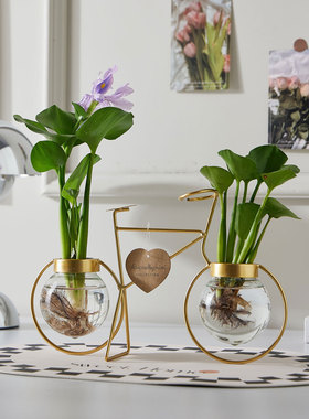 北欧轻奢风创意自行车玻璃花瓶