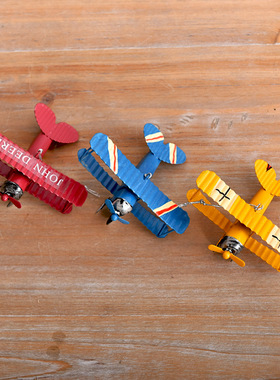 复古铁皮飞机模型仿真小摆件