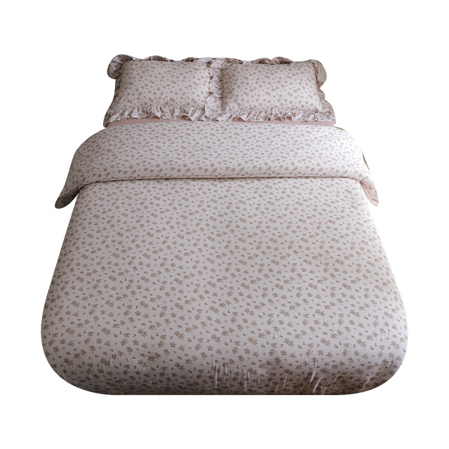 Light crushed flowers, spring and summer pastoral style pure cotton wrinkled yarn 1.5m bed four-piece set lace pillowcase bed sheets and covers