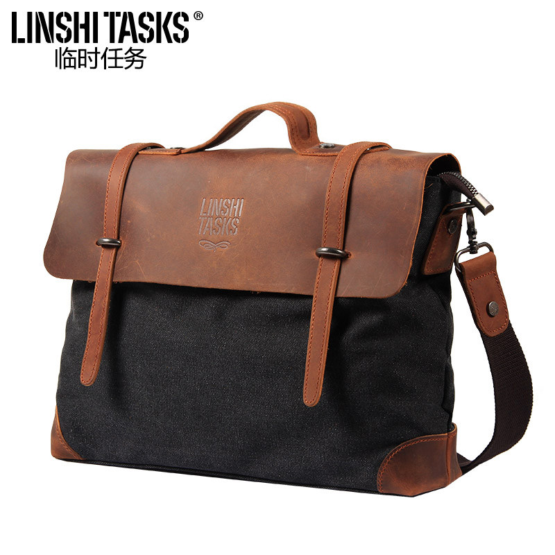 帆布包休闲男士复古潮单肩包 linshitasks男士包袋