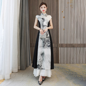 ຊຸດກະໂປ່ງແບບ retro ພິມແບບຈີນໃນລະດູຮ້ອນປີ 2024 ສິ້ນກະທັດຮັດແລະສະດວກສະບາຍປັບປຸງ cheongsam ວ່າງ a-line skirt