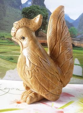 绿檀木摆件公鸡工艺品