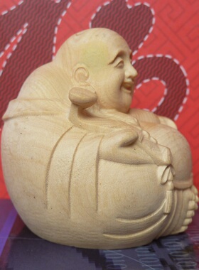 微雕木雕2寸原色小叶黄杨木雕工艺品小摆件手把件:如意大笑佛