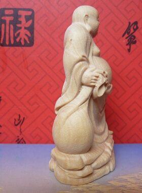 微雕木雕2寸原色黄杨小木雕工艺品摆件手把件 布袋弥勒佛