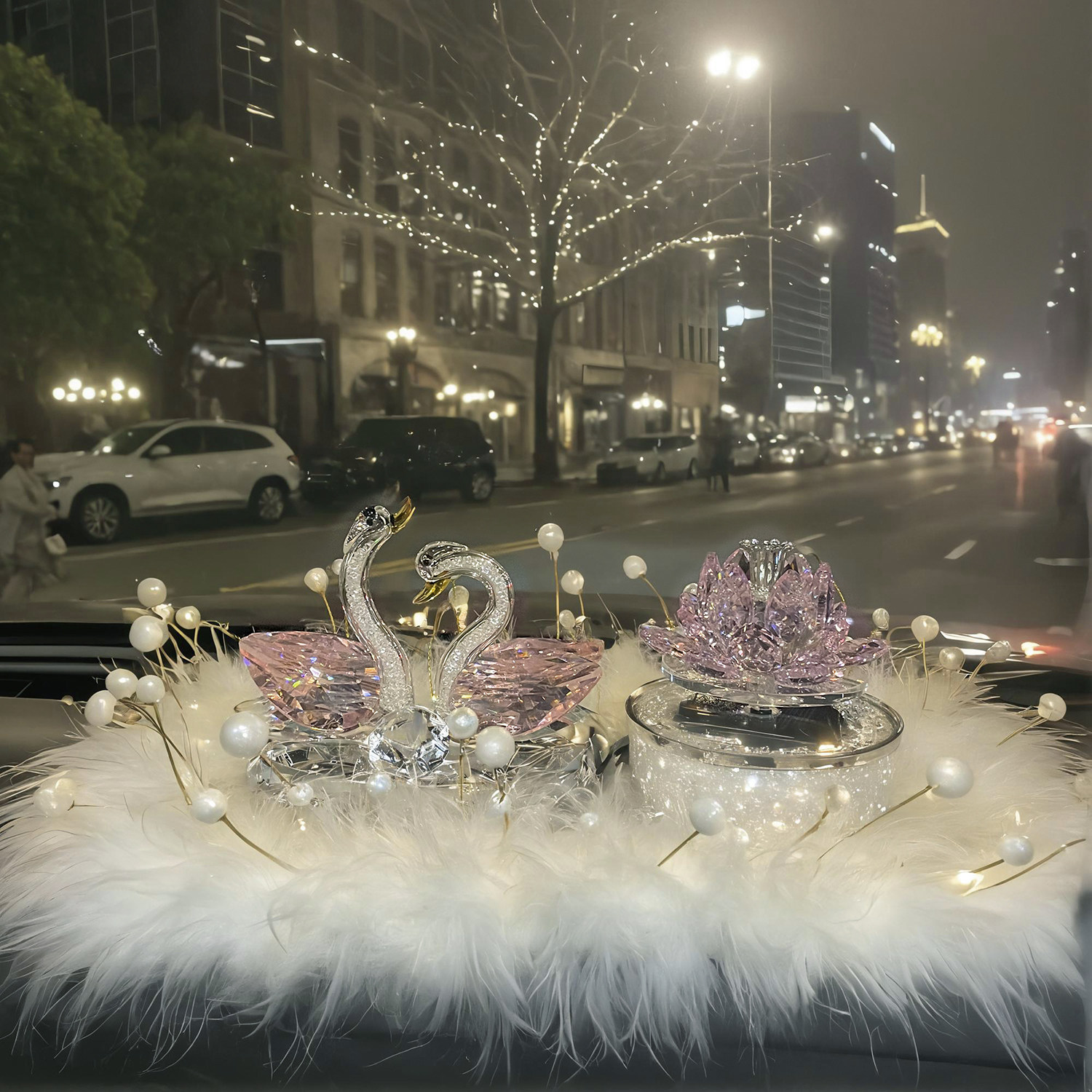 水晶天鹅汽车摆件轻奢高档紫色粉色苹果莲花车内装饰香薰车载饰品,淘宝优惠券,粉丝福利购,淘宝优惠卷