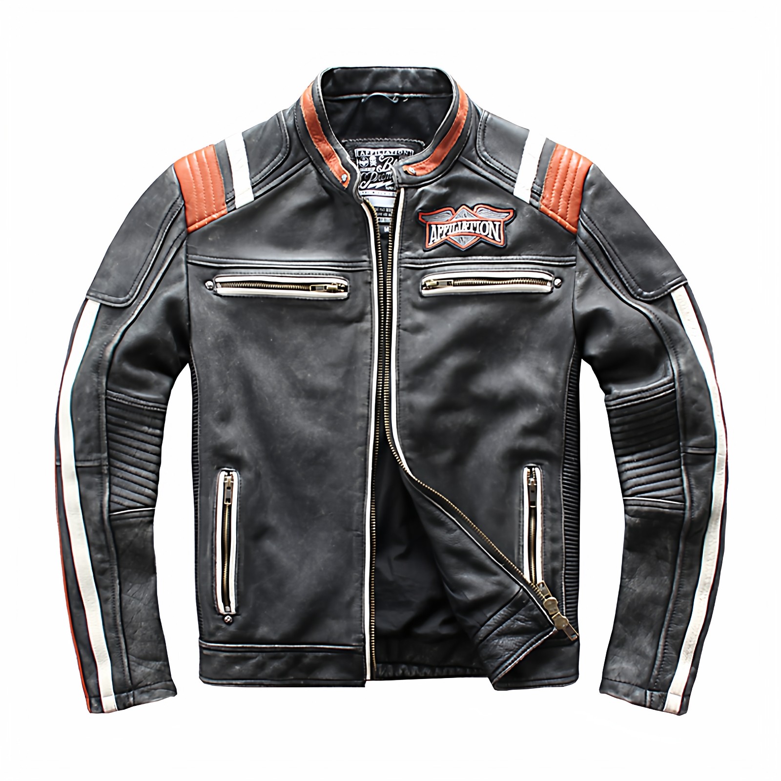 春秋新品真皮皮衣男复古做旧头层牛皮立领修身机车服摩托车骑行服,淘宝优惠券,粉丝福利购,淘宝优惠卷