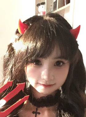 甜酷粉色小恶魔角发夹