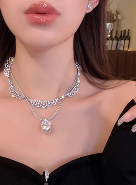 浪漫美学质设计感珍珠锆石项链女