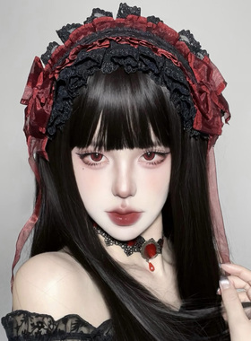黑红蕾丝发带Lolita蝴蝶结头饰