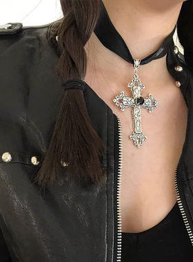 复古哥特风黑色潮酷项链玫瑰颈链