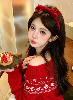 韩版红色丝绒高颅顶发箍女