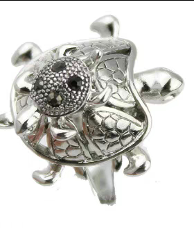 购物节镀金泰银镶黑水晶乌龟戒指双龟指环民族复古戒指个性