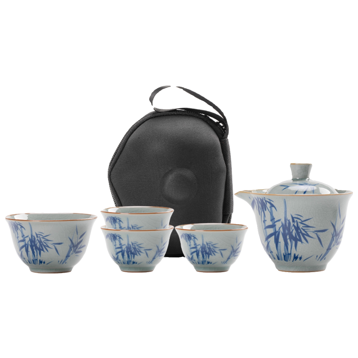 Portable travel tea set outdoor simple blue and white porcelain hand-held teapot tea cup Ge Kiln Ru Kiln quick cup