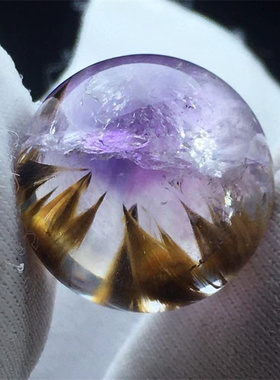 天然紫钛晶多宝珠吊坠 紫水晶小球珠子 一物一图