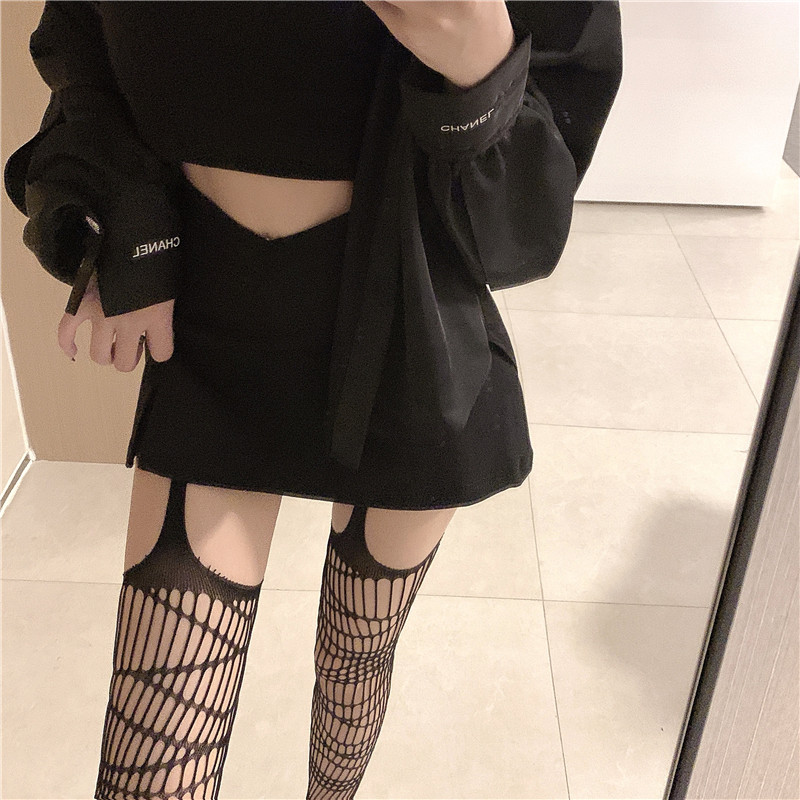 辣妹渔网袜吊带袜破洞一体镂空性感黑丝袜ins网红同款暗过膝袜女,淘宝优惠券,粉丝福利购,淘宝优惠卷