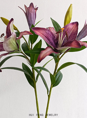 手感香水百合胶片仿真花百合花婚庆家居摄影装饰摆件景观植物假花