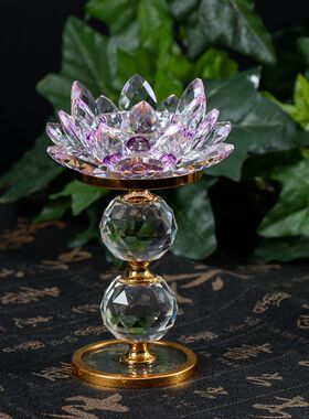 厂家批发水晶莲花烛台灯座高脚七彩供佛酥油灯家用家居摆件