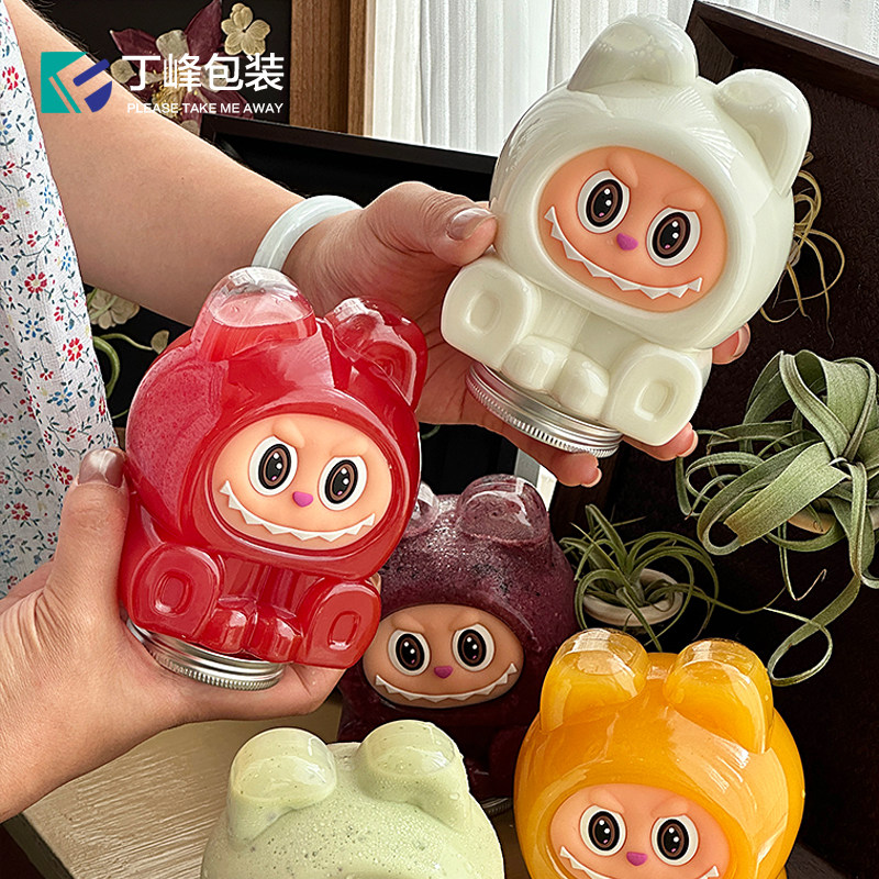 500ml网红拉布布水果杯labubu果切包装透明塑料卡通小怪兽果汁瓶,淘宝优惠券,粉丝福利购,淘宝优惠卷