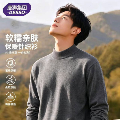 Desso圆领宽松纯色针织衫长袖休闲秋冬半高领圆领保暖内搭毛衫