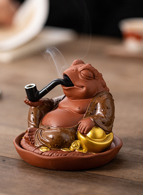 仿古金蟾盘香炉家用招财摆件