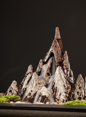 倒流香炉仿真迎客松盆景禅意摆件