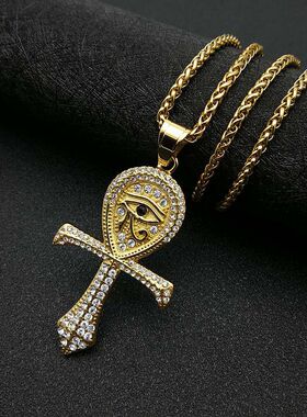 欧美钛钢镶钻荷鲁斯之眼吊坠项链