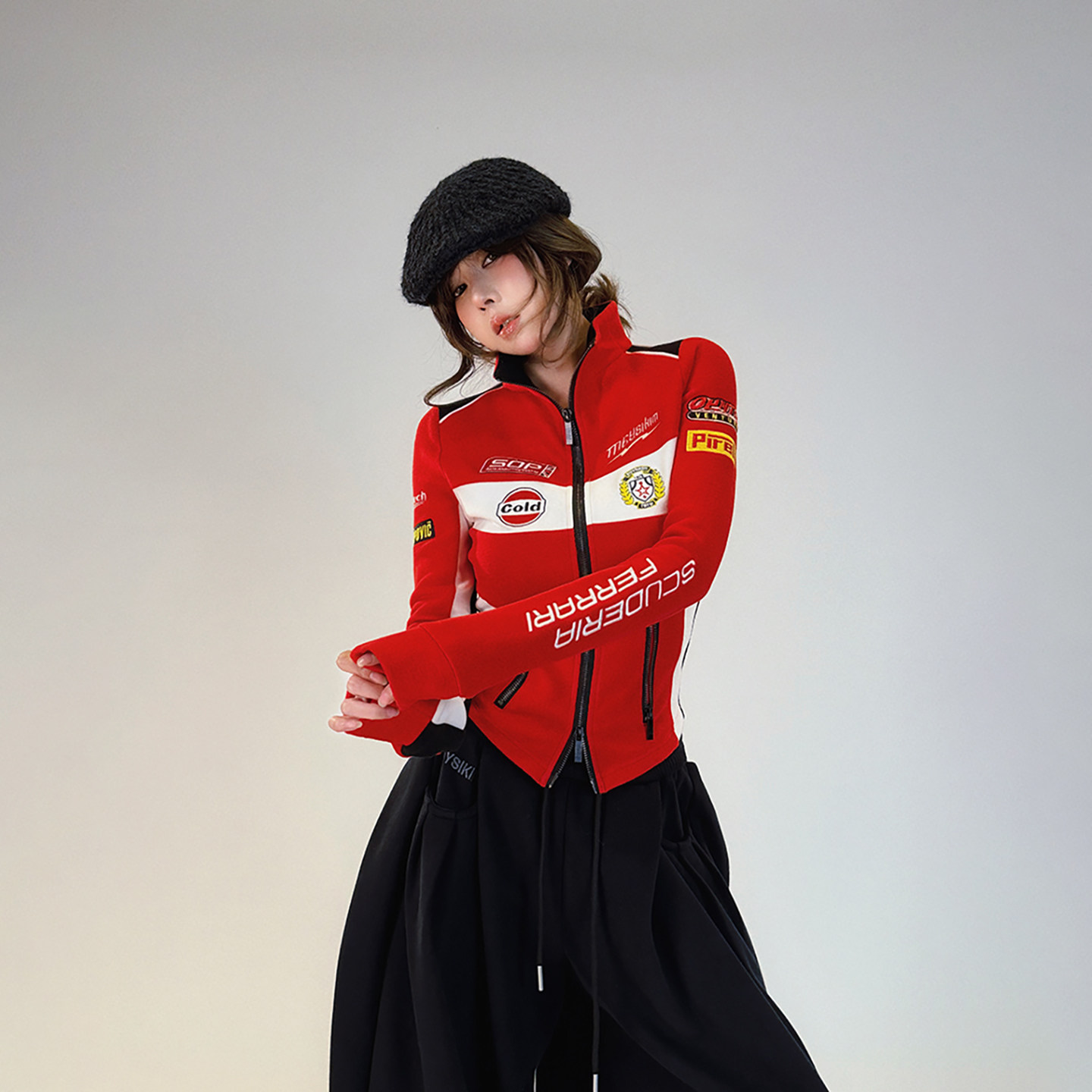 初代美希MEYSIKIM外套女2026新款秋冬赛车服半高领双面磨毛机车服,淘宝优惠券,粉丝福利购,淘宝优惠卷