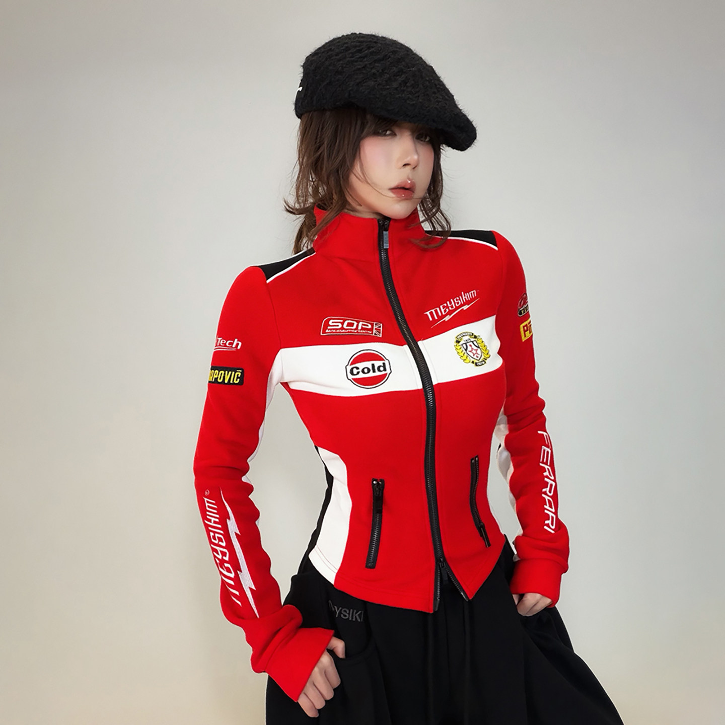 初代美希MEYSIKIM外套女2026新款秋冬赛车服半高领双面磨毛机车服,淘宝优惠券,粉丝福利购,淘宝优惠卷