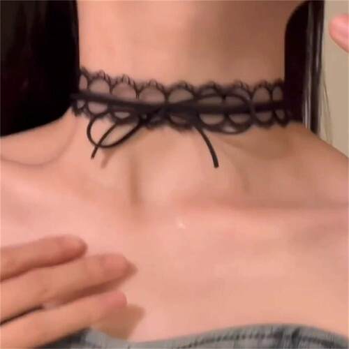 纯欲甜心黑色蝴蝶结蕾丝项圈女颈带choker脖子配饰锁骨链甜美颈链 - 图2