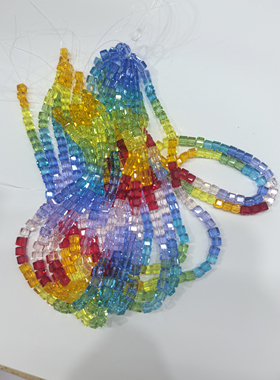 6mm高品质方糖水晶珠子彩虹色方形串珠散珠diy饰品手链项链材料