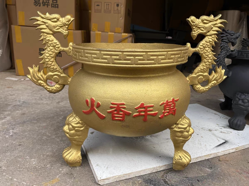 香炉寺庙铸铁圆形香炉烧插香炉香炉铸铁鼎道寺庙烧上香大号铸铁 - 图3