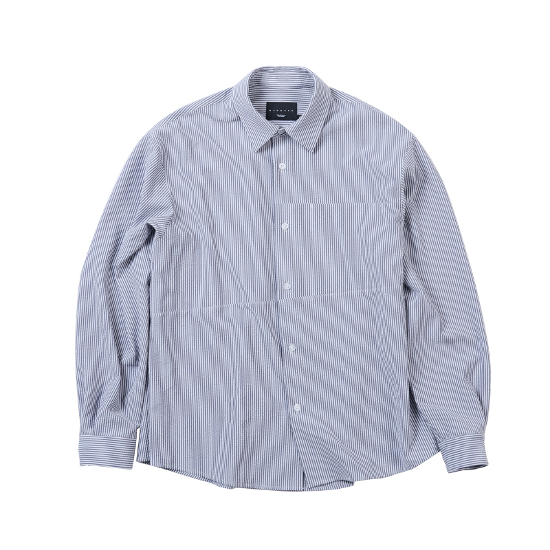 BOHRHOO25AW「极简百搭」泡泡纱暗袋抗皱素色条纹长袖衬衫男女秋 - 图3