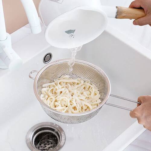 不锈钢加厚加深水果篮 蔬菜蓝 密孔篮 洗菜筐淘米蓝单柄双耳 - 图1