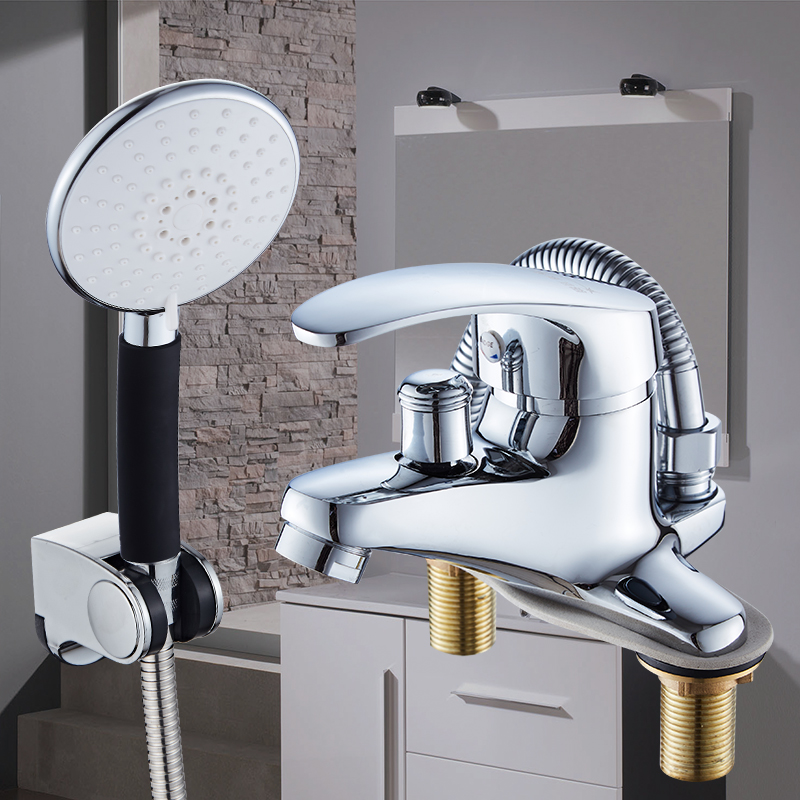 全铜面盆水龙头带花洒单把双孔三孔冷热水台盆洗脸盆双用龙头防冻 - 图2