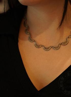 德国古董设计银项圈银项链古董花丝蕾丝宫廷复古收藏