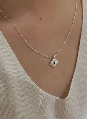 925纯银锆石四叶草项链女韩版小众设计感复古老钱风锁骨链