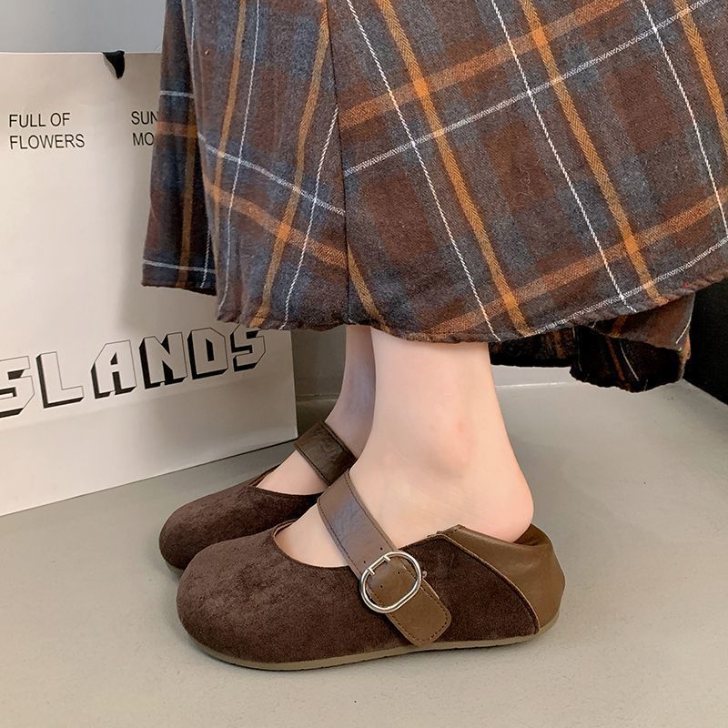 小众皮带扣平底珍鞋女鞋2025年秋季复古豹纹软底玛丽浅口单鞋女 - 图1