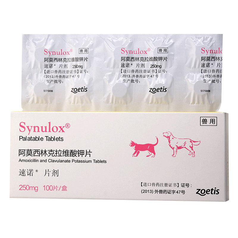 速诺片阿莫西林克拉维酸钾片狗狗口炎猫咪消炎药宠物速诺250mg1板_虎窝淘