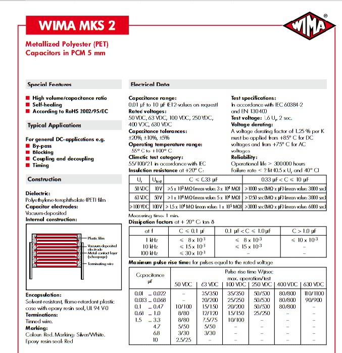 红威马 WIMA 63V 0.1uF 104 100N MKS2系列薄膜电容原装全新-图0