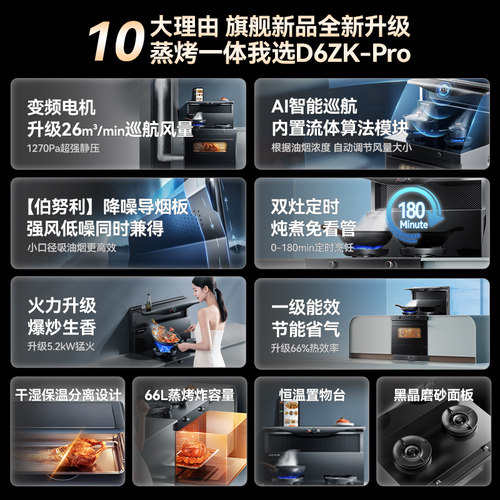 亿田D6ZK-Pro变频蒸烤箱一体集成灶家用一体灶台燃气灶新品官方 - 图0