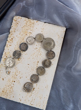 Vintage英国制19-20世纪流通古硬币改造钱币手链个性情侣别致