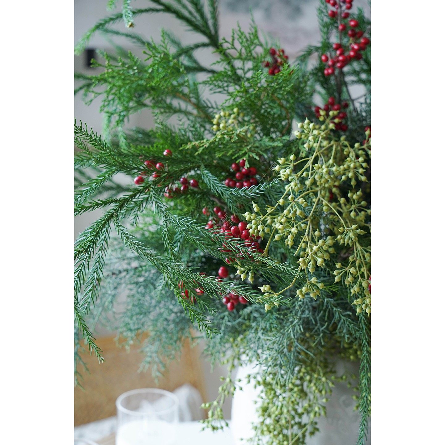 混搭插花鲜花水养真花新鲜松枝鲜切松树枝雪花松冬青红果花瓶插花,淘宝优惠券,粉丝福利购,淘宝优惠卷