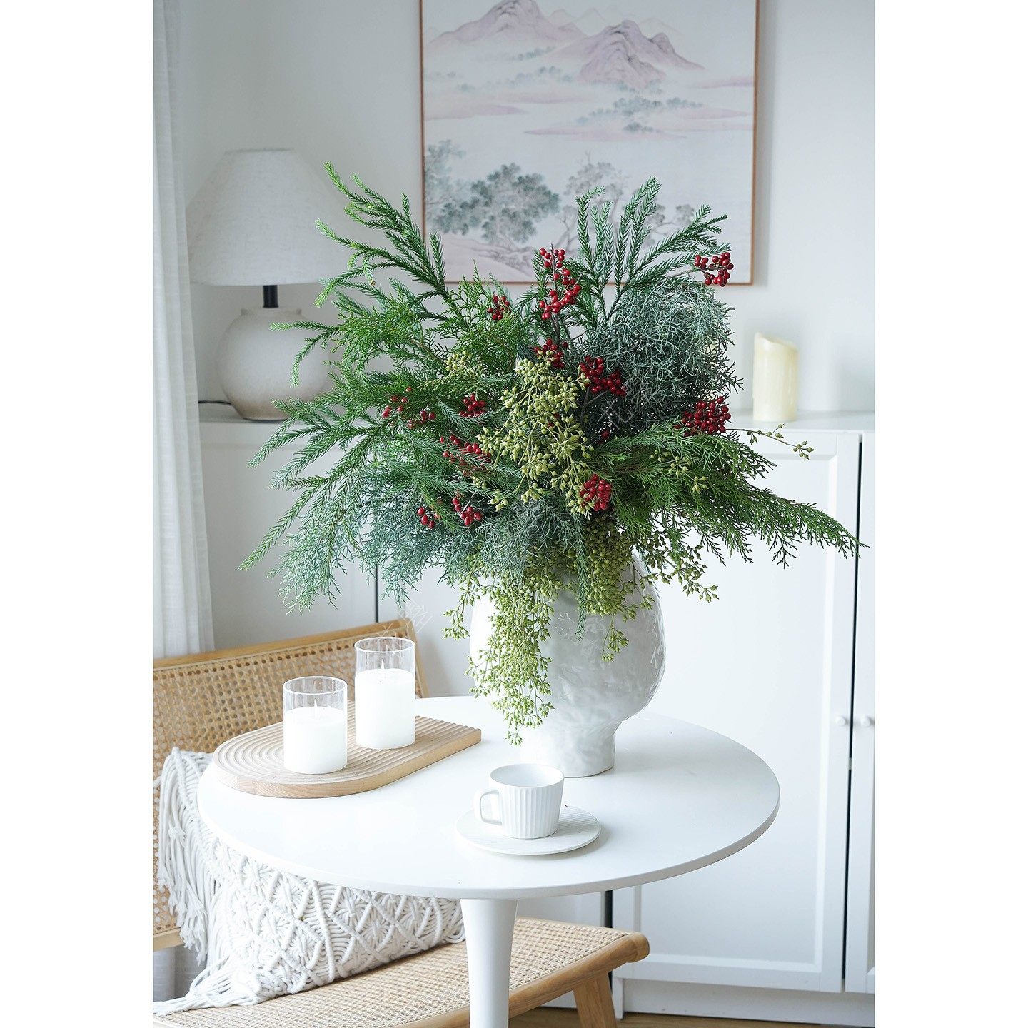 混搭插花鲜花水养真花新鲜松枝鲜切松树枝雪花松冬青红果花瓶插花,淘宝优惠券,粉丝福利购,淘宝优惠卷