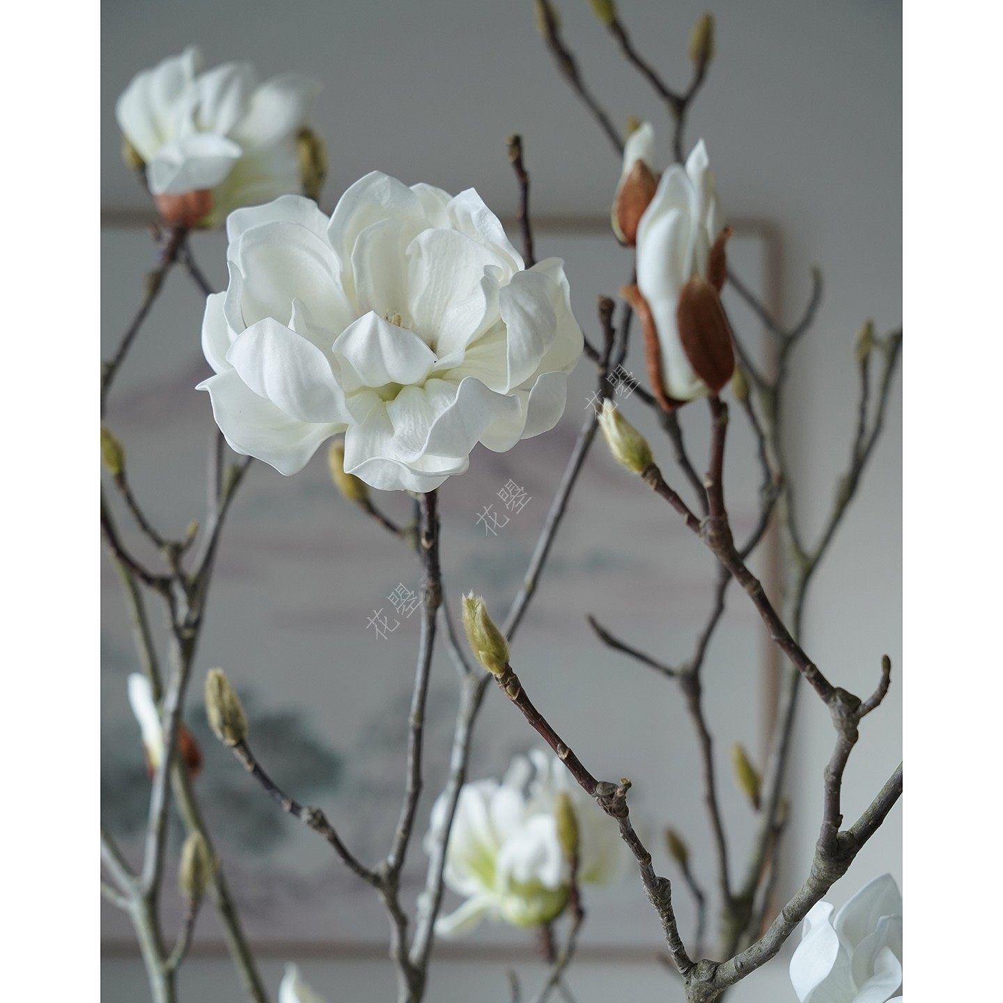 玉兰花玉兰枝粉色玉兰花白玉兰花瓶插花餐厅书桌玄关岛台插花干花,淘宝优惠券,粉丝福利购,淘宝优惠卷