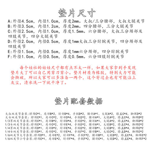 BJD SD关节防滑垫片3分4分6分2娃娃脖子垫片关节用化妆保养自立 - 图1