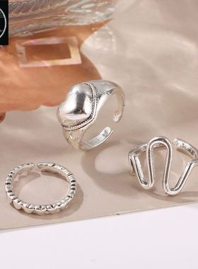 Creative Peach Heart rings Open Joint Ring Set 小众设计戒指