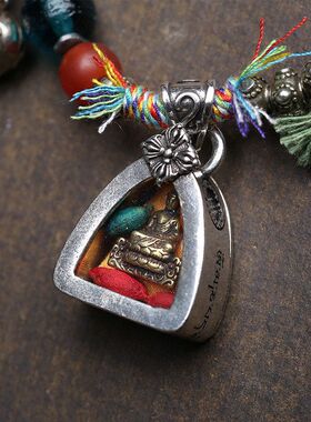 藏式文玩药师佛老银嘎乌盒吊坠手工编织手绳本命年红绳手链批发