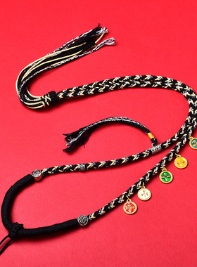 五路财神项链藏式手工编织八股编织吊坠项链绳唐卡挂绳佛牌吊坠绳