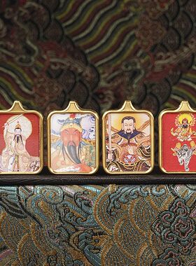 道家唐卡随身小吊坠手绘描金道家仙尊太上老君真武大帝项链挂件