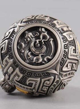 泰莉饕餮纹葫芦吊坠藏银国潮新中式复古精工雕刻车载钥匙包包挂件